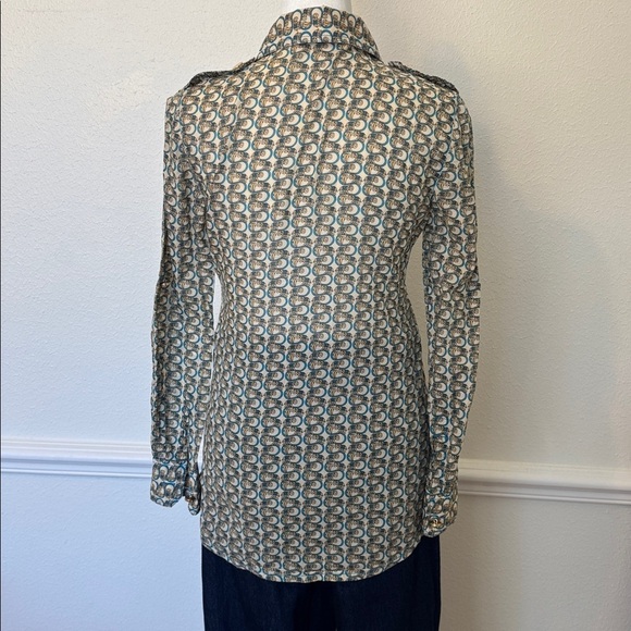 Tory Burch Blue and Gold Block Print Elephant Tunic - Picture 6 of 8